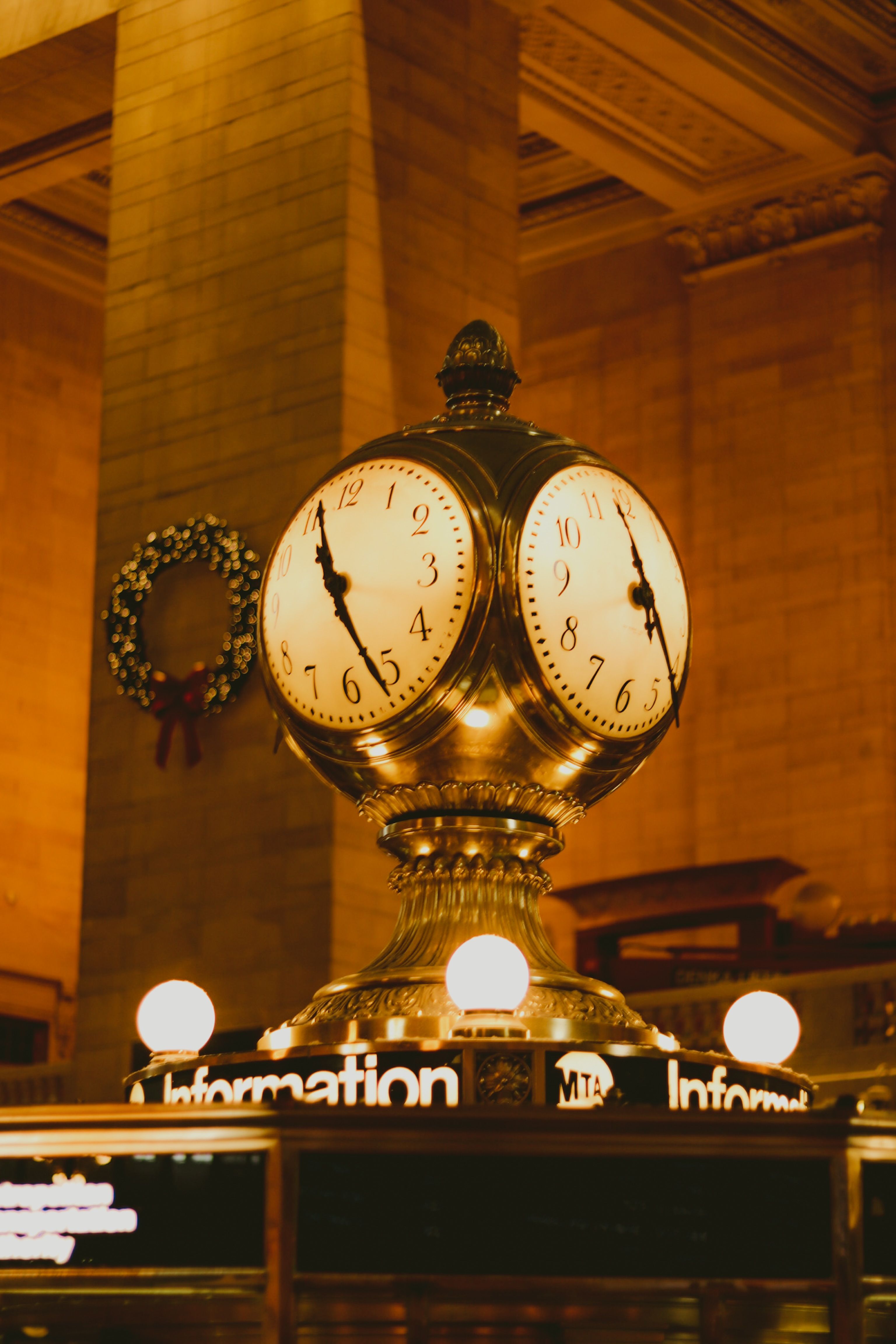 Grand Central Terminal clock during the holidays